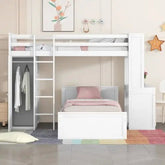 Bellemave® Twin Size Loft Bed with Stand - Alone Bed,Shelves,Deskand Wardrobe - Bellemave